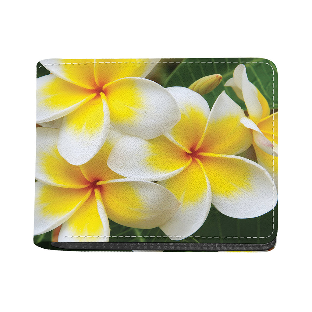 White And Yellow Plumeria Flower Print Bifold Wallet