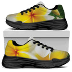 White And Yellow Plumeria Flower Print Black Chunky Shoes