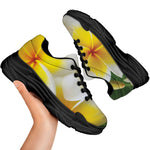White And Yellow Plumeria Flower Print Black Chunky Shoes
