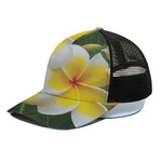 White And Yellow Plumeria Flower Print Black Mesh Trucker Cap