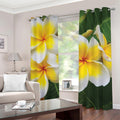 White And Yellow Plumeria Flower Print Dimout Grommet Curtains