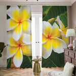 White And Yellow Plumeria Flower Print Blackout Pencil Pleat Curtains