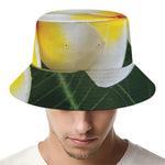 White And Yellow Plumeria Flower Print Bucket Hat