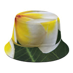 White And Yellow Plumeria Flower Print Bucket Hat