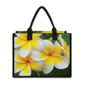White And Yellow Plumeria Flower Print Canvas Tote Bag