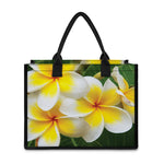 White And Yellow Plumeria Flower Print Canvas Tote Bag