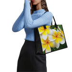 White And Yellow Plumeria Flower Print Canvas Tote Bag
