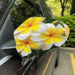 White And Yellow Plumeria Flower Print Car Side Mirror Covers