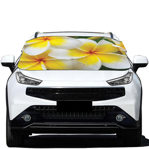 White And Yellow Plumeria Flower Print Car Windshield Snow Cover