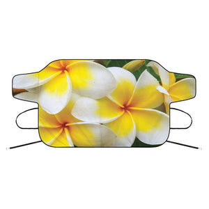 White And Yellow Plumeria Flower Print Car Windshield Snow Cover