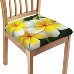 White And Yellow Plumeria Flower Print Chair Cushion Cover