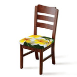 White And Yellow Plumeria Flower Print Chair Cushion Cover