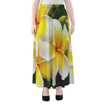 White And Yellow Plumeria Flower Print Chiffon Maxi Skirt
