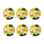 White And Yellow Plumeria Flower Print Coaster Set