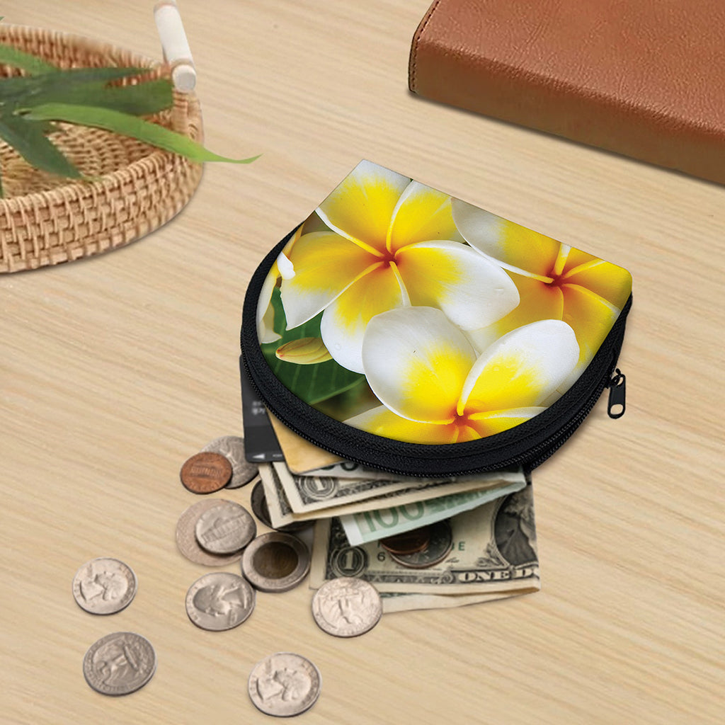 White And Yellow Plumeria Flower Print Coin Purse