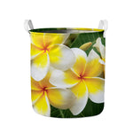White And Yellow Plumeria Flower Print Collapsible Laundry Basket