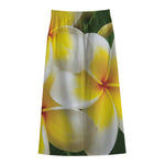 White And Yellow Plumeria Flower Print Cotton Front Slit Maxi Skirt