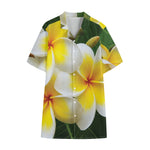 White And Yellow Plumeria Flower Print Cotton Hawaiian Shirt