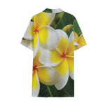 White And Yellow Plumeria Flower Print Cotton Hawaiian Shirt