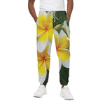 White And Yellow Plumeria Flower Print Cotton Pants