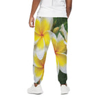 White And Yellow Plumeria Flower Print Cotton Pants