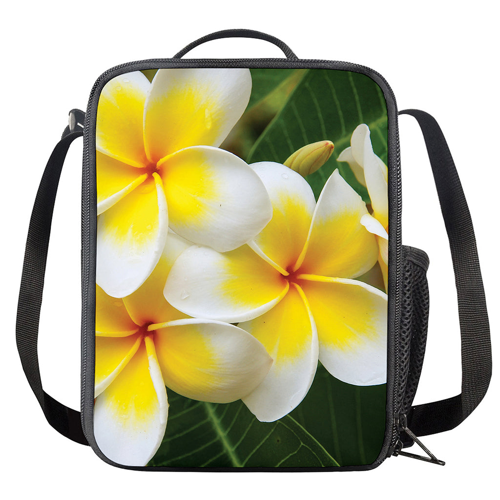 White And Yellow Plumeria Flower Print Crossbody Lunch Bag