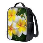 White And Yellow Plumeria Flower Print Crossbody Lunch Bag