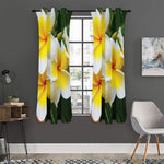 White And Yellow Plumeria Flower Print Curtain