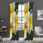 White And Yellow Plumeria Flower Print Curtain