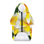White And Yellow Plumeria Flower Print Dog Zip Up Hoodie