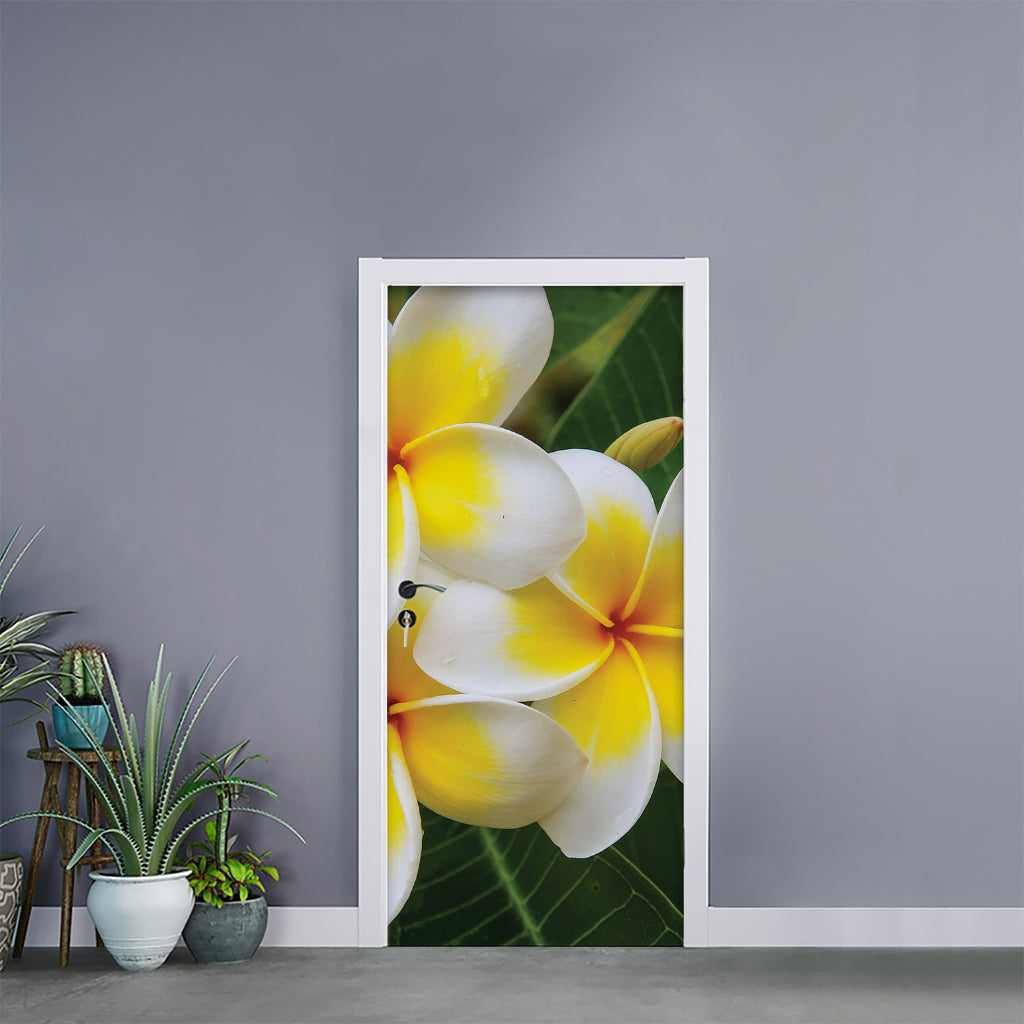 White And Yellow Plumeria Flower Print Door Sticker
