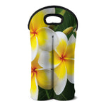 White And Yellow Plumeria Flower Print Double Neoprene Wine Tote