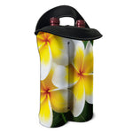 White And Yellow Plumeria Flower Print Double Neoprene Wine Tote