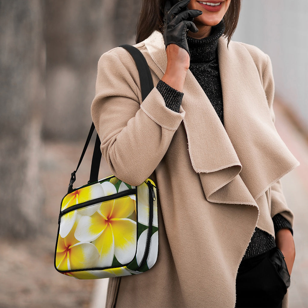 White And Yellow Plumeria Flower Print Double Strap Bible Bag