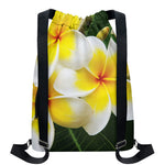 White And Yellow Plumeria Flower Print Drawstring Backpack