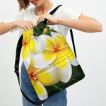 White And Yellow Plumeria Flower Print Drawstring Backpack