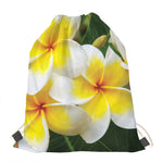 White And Yellow Plumeria Flower Print Drawstring Bag
