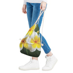 White And Yellow Plumeria Flower Print Drawstring Bag