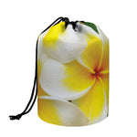 White And Yellow Plumeria Flower Print Drawstring Makeup Bag