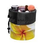 White And Yellow Plumeria Flower Print Drawstring Makeup Bag