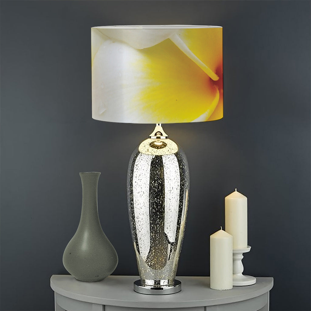 White And Yellow Plumeria Flower Print Drum Lamp Shade