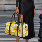 White And Yellow Plumeria Flower Print Duffle Bag