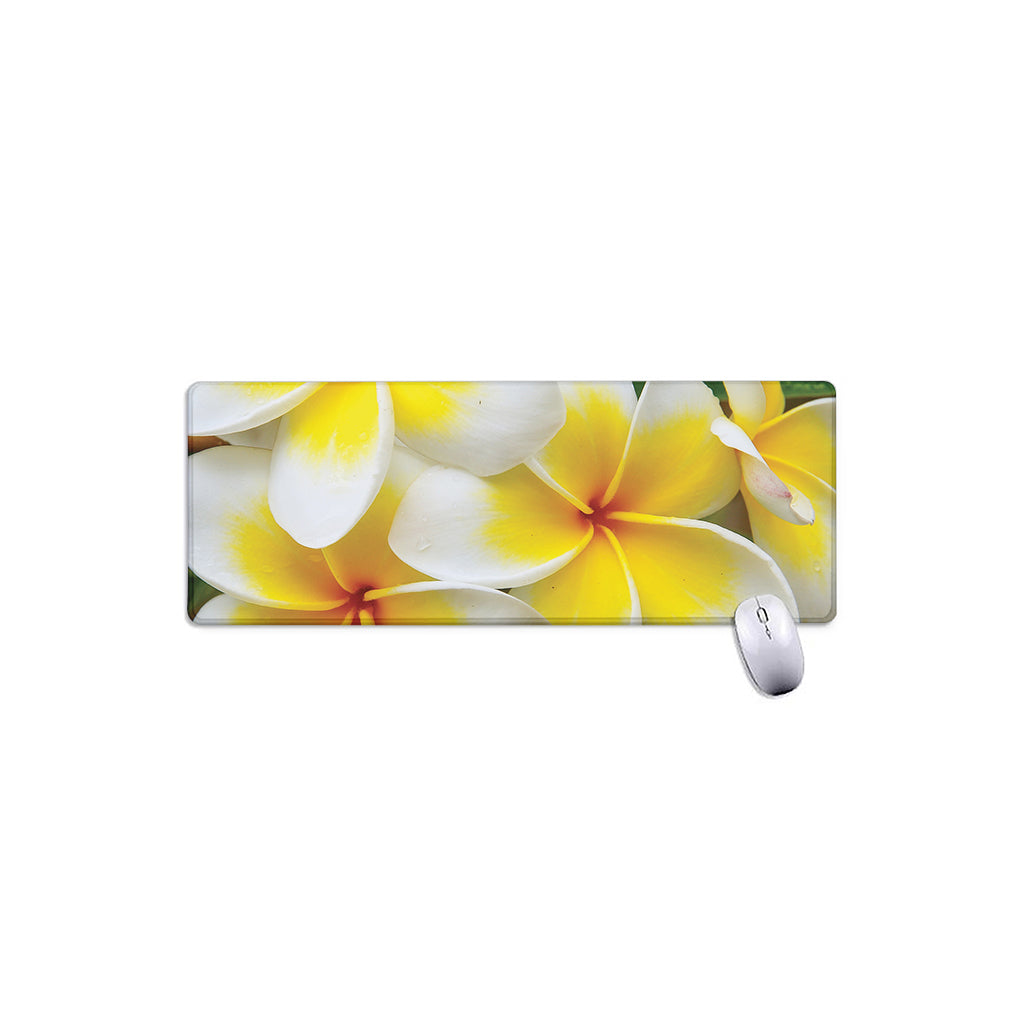 White And Yellow Plumeria Flower Print Extended Mouse Pad