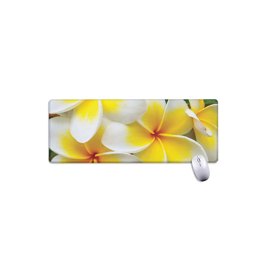 White And Yellow Plumeria Flower Print Extended Mouse Pad