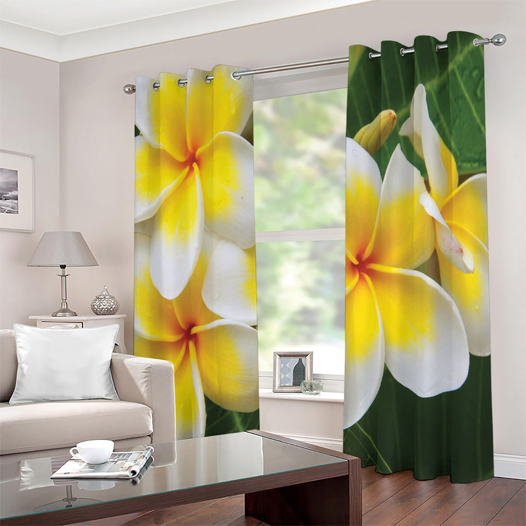 White And Yellow Plumeria Flower Print Extra Wide Grommet Curtains
