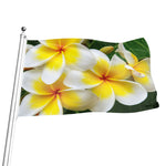 White And Yellow Plumeria Flower Print Flag