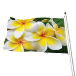 White And Yellow Plumeria Flower Print Flag