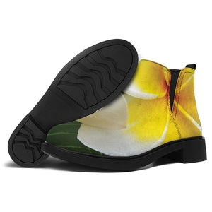 White And Yellow Plumeria Flower Print Flat Ankle Boots