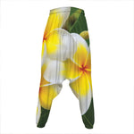 White And Yellow Plumeria Flower Print Hammer Pants