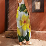 White And Yellow Plumeria Flower Print Harem Pants